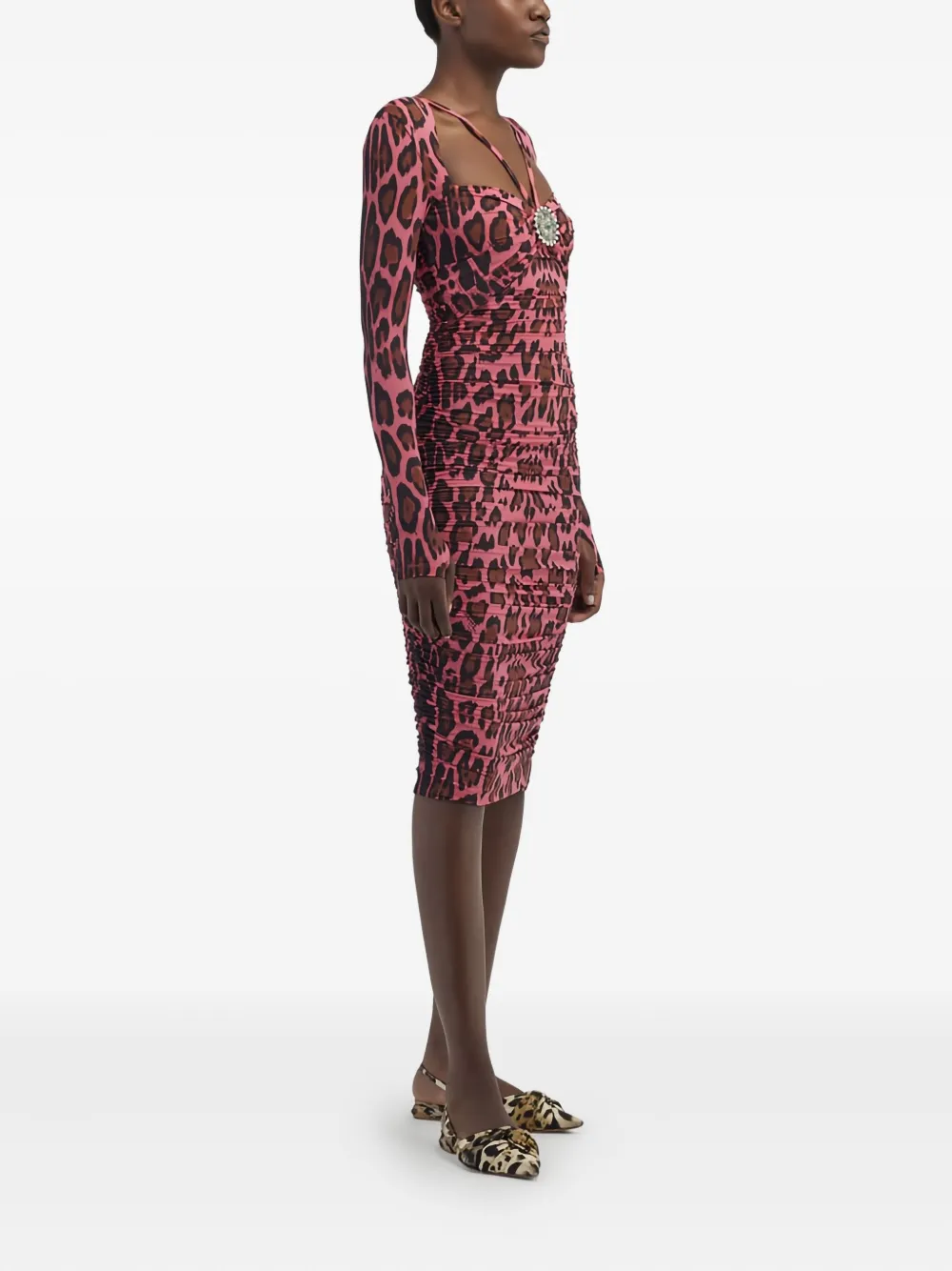 Roberto Cavalli Leopard-print Embellished Midi Dress In Multi