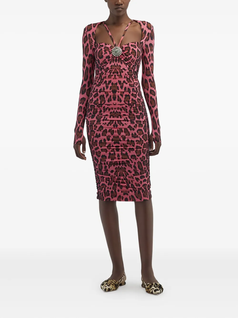 Roberto Cavalli leopard-print embellished midi dress - Roze