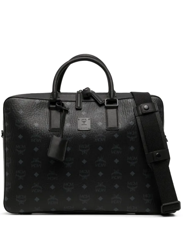 Mcm Klassik Monogram Print Leather Tote Bag Black