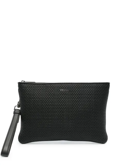 Ermenegildo Zegna logo-plaque woven leather pouch