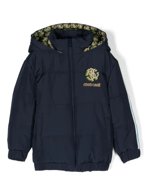 Roberto Cavalli Junior logo-embroidered hooded jacket