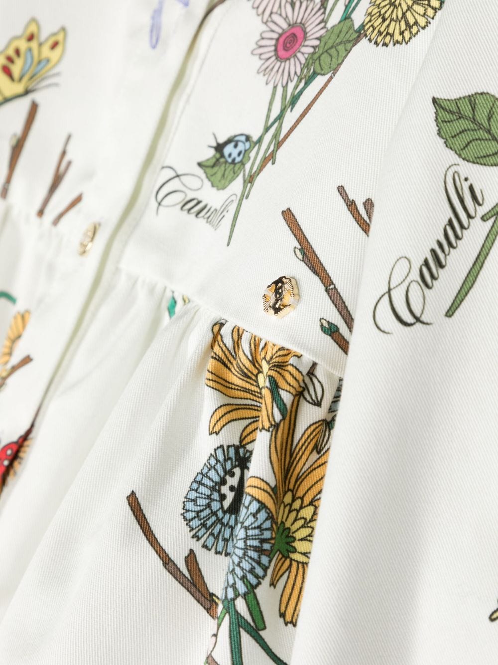 Shop Roberto Cavalli Junior Floral-print Long-sleeve Dress In White