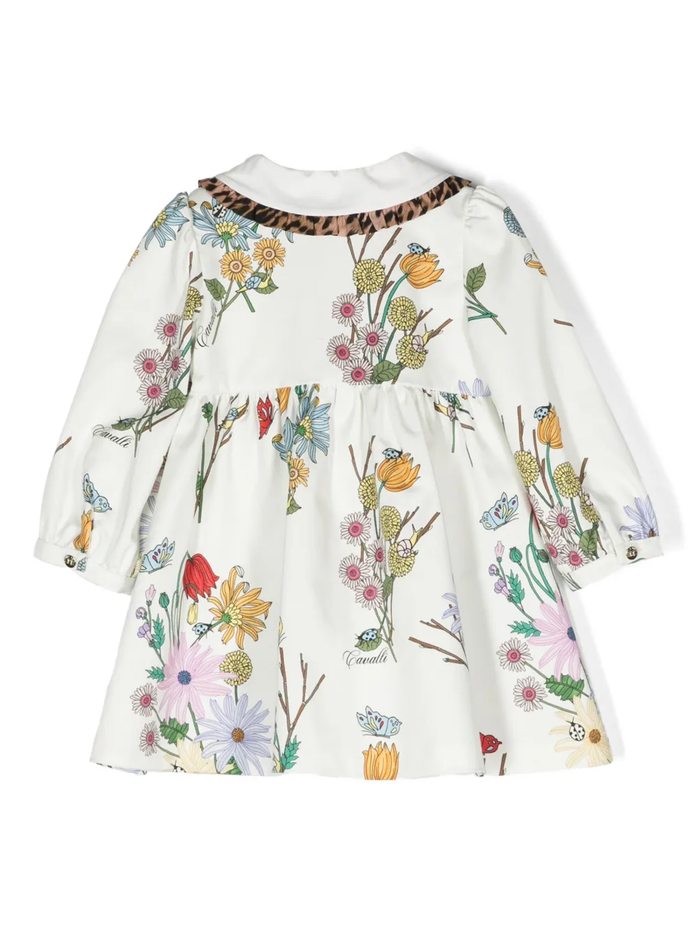 Shop Roberto Cavalli Junior Floral-print Long-sleeve Dress In White