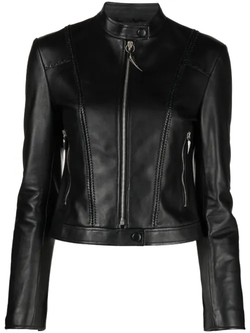 Veste en cuir à col officier - Roberto Cavalli - Modalova