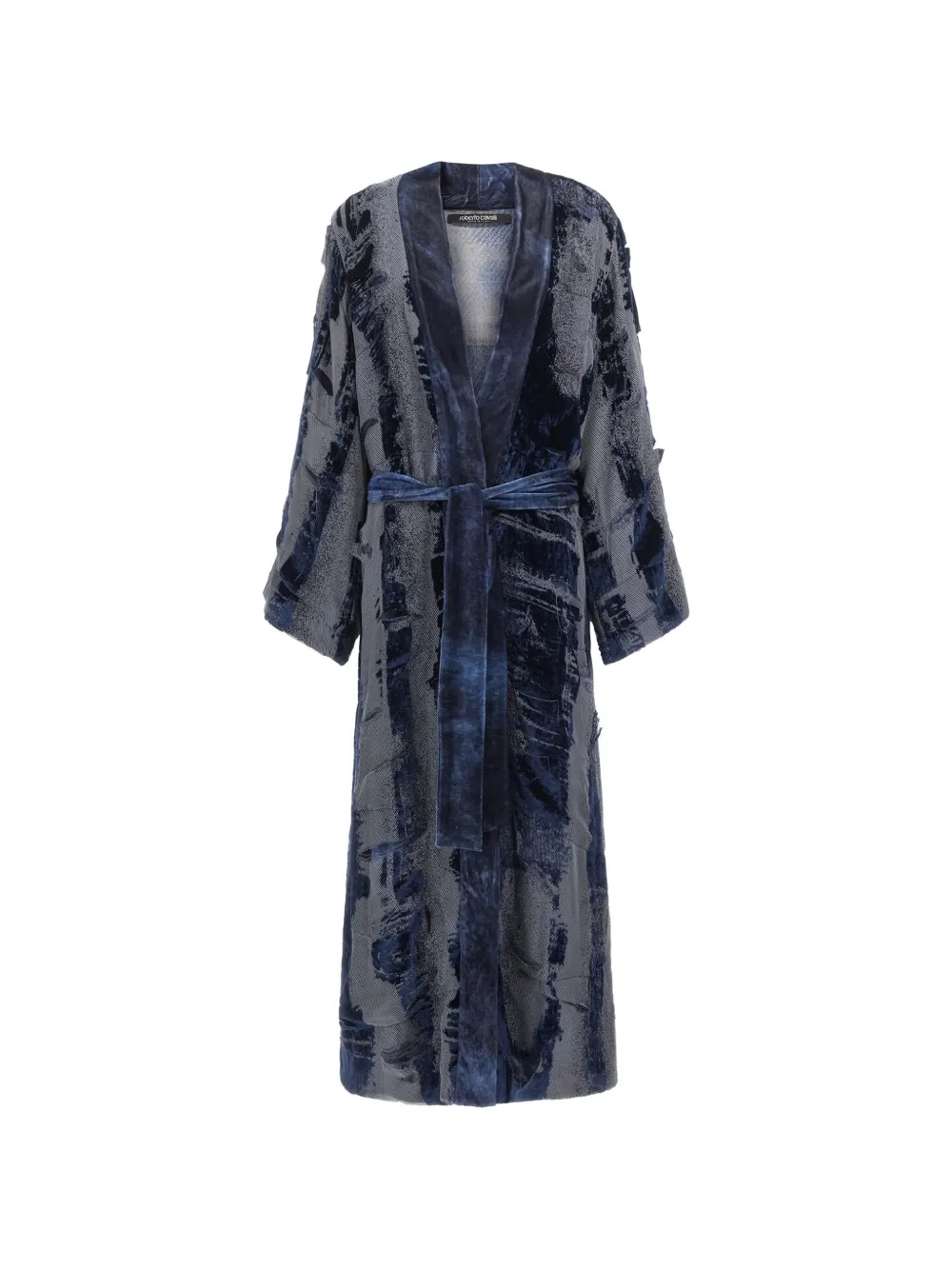Roberto Cavalli devoré-effect belted oversized coat Blauw