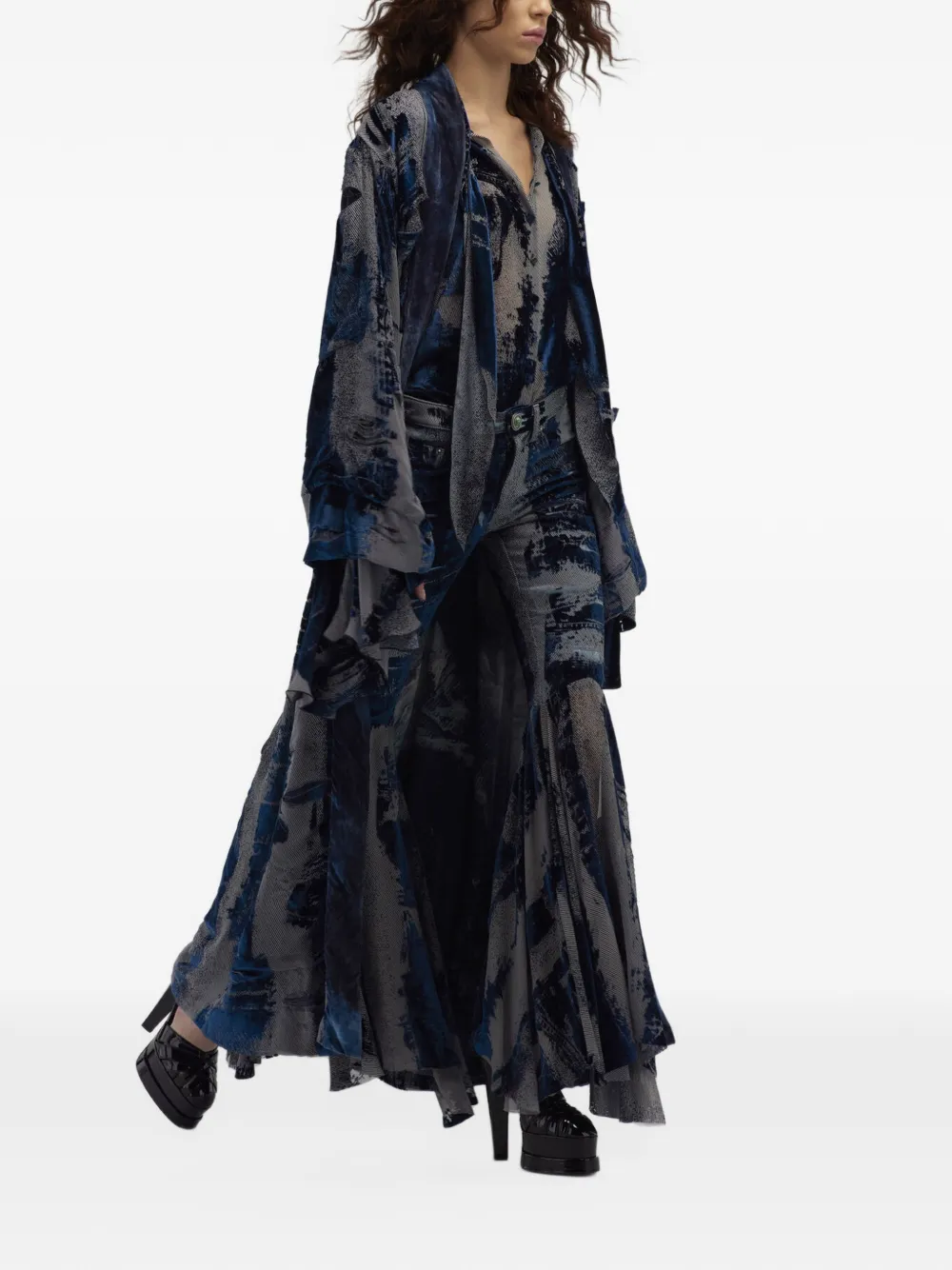 Roberto Cavalli devoré-effect belted oversized coat Blauw