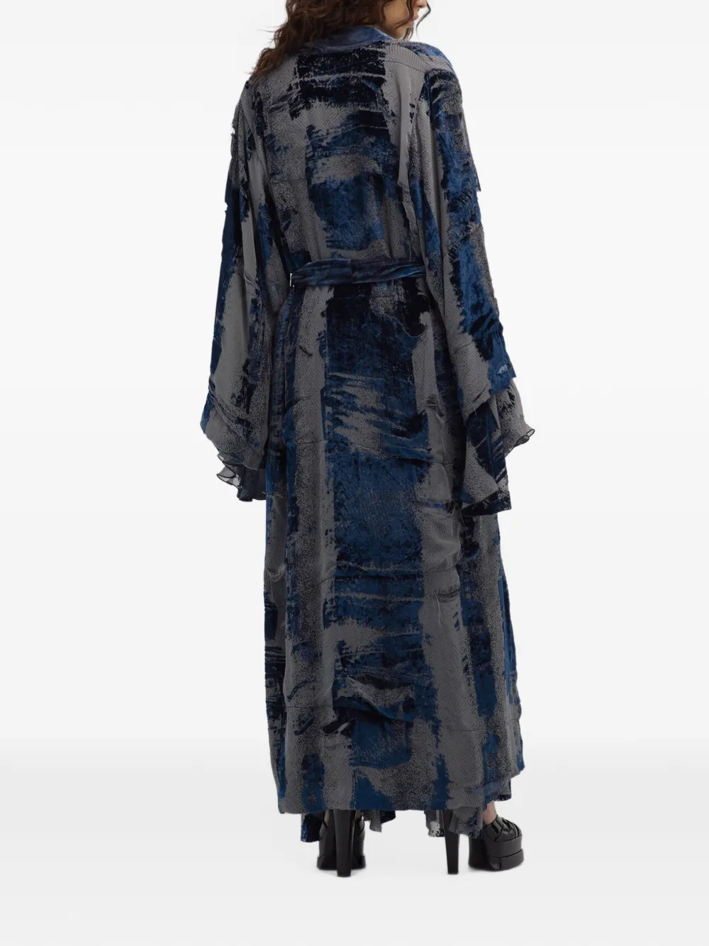 Roberto Cavalli devoré-effect belted oversized coat Blauw