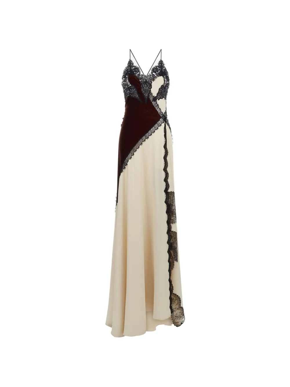 Roberto Cavalli lace-trim panelled A-line maxi gown dress Beige