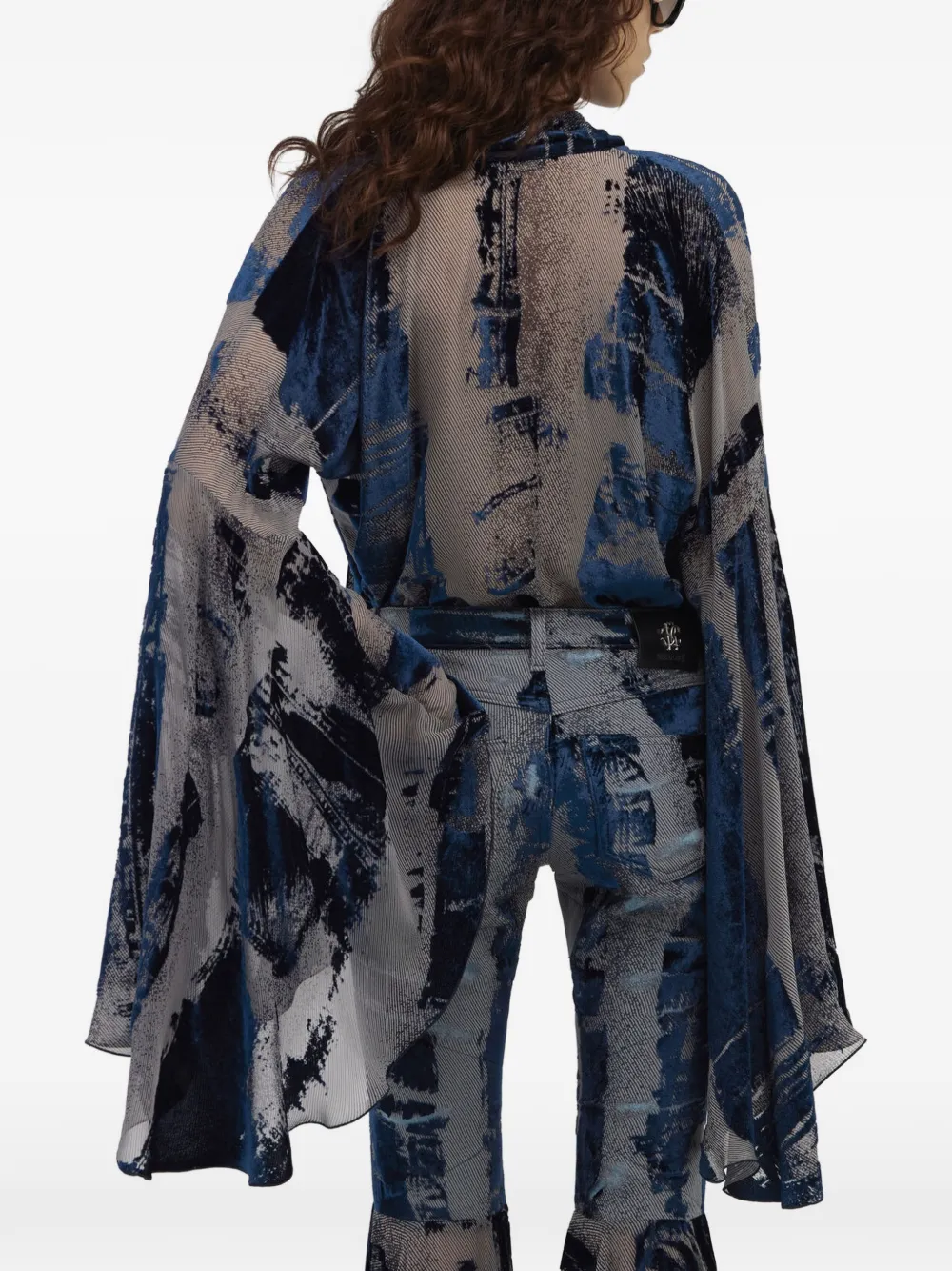 Roberto Cavalli Blouse met strikkraag en devoré-effect Blauw
