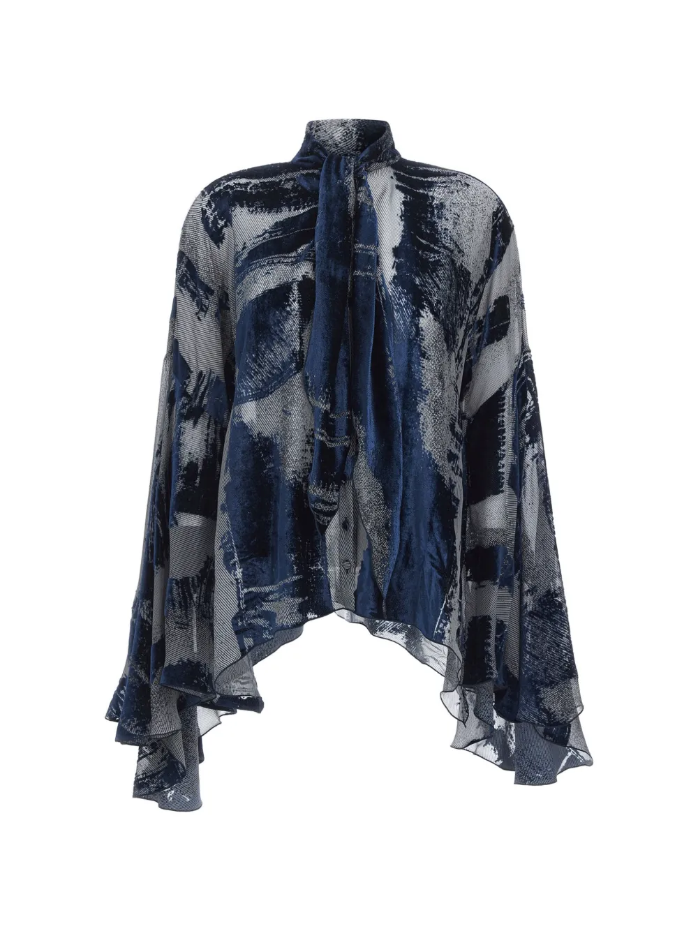 Roberto Cavalli devoré-effect pussy-bow shirt - Blue