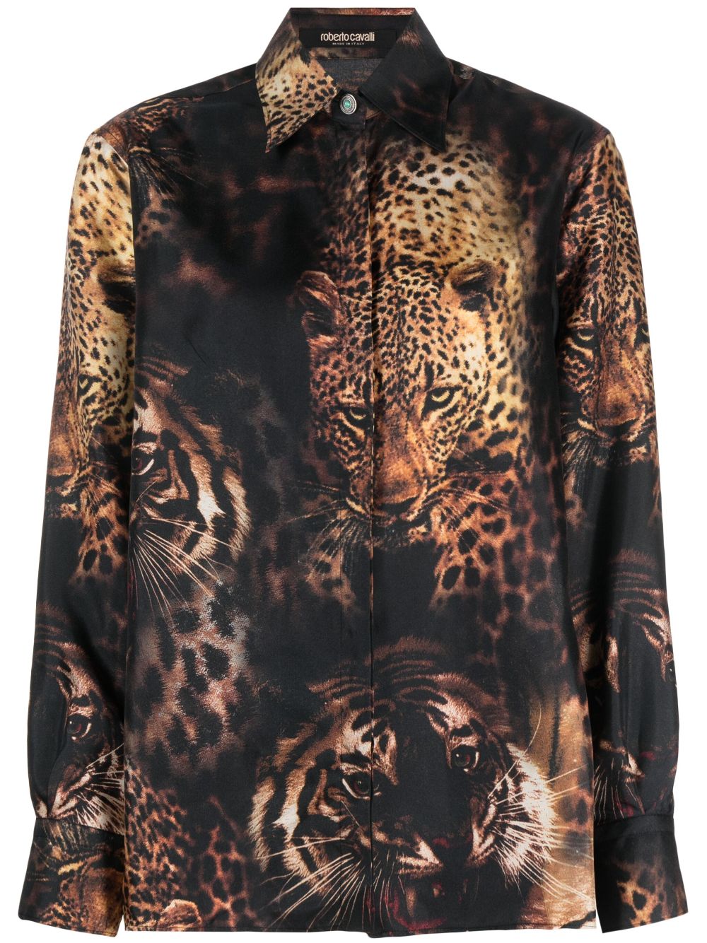 Roberto Cavalli tiger-print silk shirt - 01652 RUST