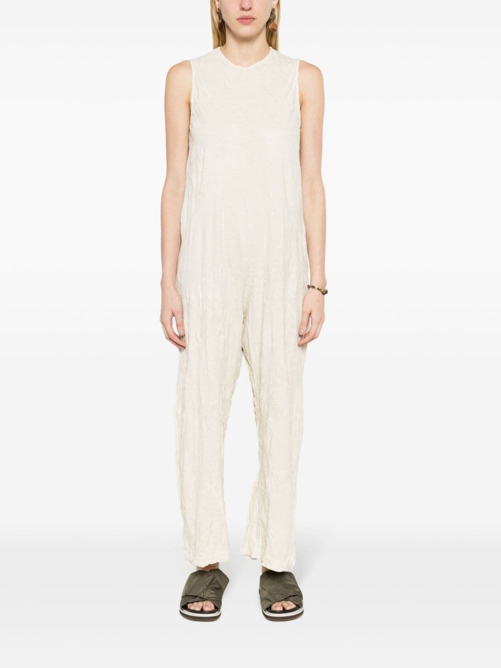 Osklen sleeveless crinkled cotton jumpsuit - Beige