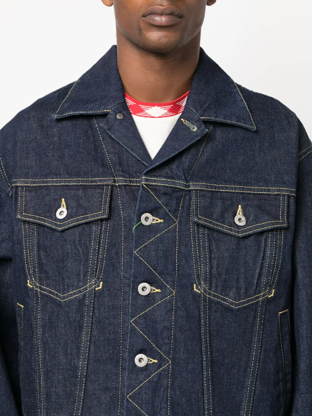 Shop Kenzo Contrast-stitch Denim Jacket In Blue