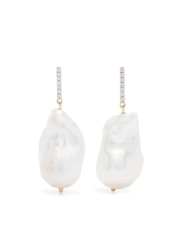 Mateo 14kt Yellow Gold Diamond Bar Baroque Pearl Earrings Gold FARFETCH CA