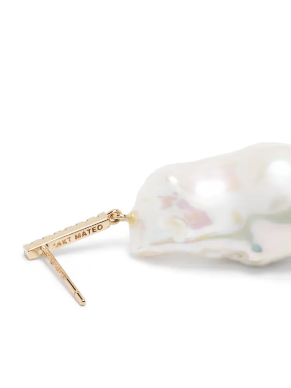 MATEO♦14Kダイヤモンドバー バロックパールピアス Mateo ダイヤモンド&バロックパール ピアス 14Kイエロー