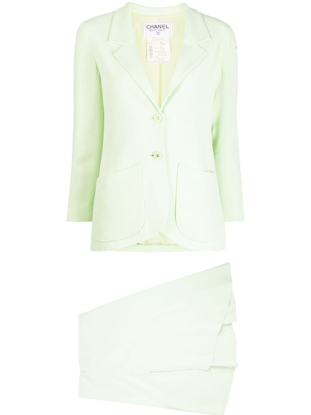 Pre-owned Chanel 1994 Single-breasted Skirt Suit In Green
