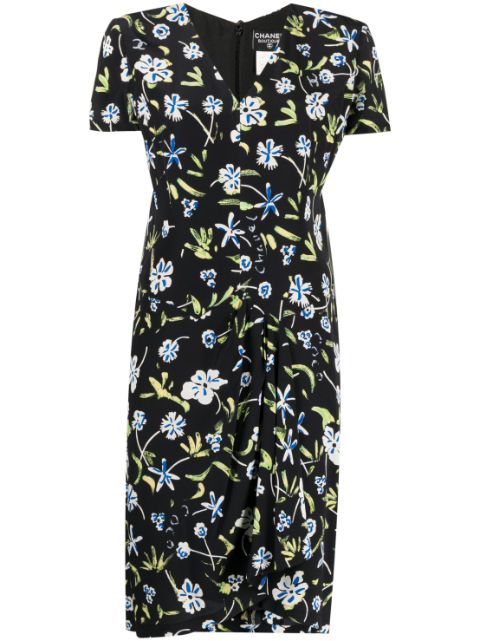 Affordable HOT SALE CHANEL 1997 floral-print draped silk dress Women