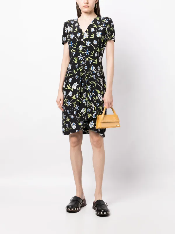 CHANEL Pre-Owned 1997 floral-print Draped Silk Dress | Black