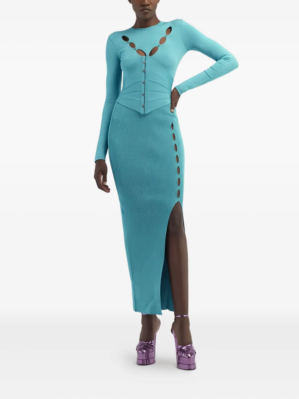 Roberto Cavalli Geribbelde maxi-rok met split - Blauw