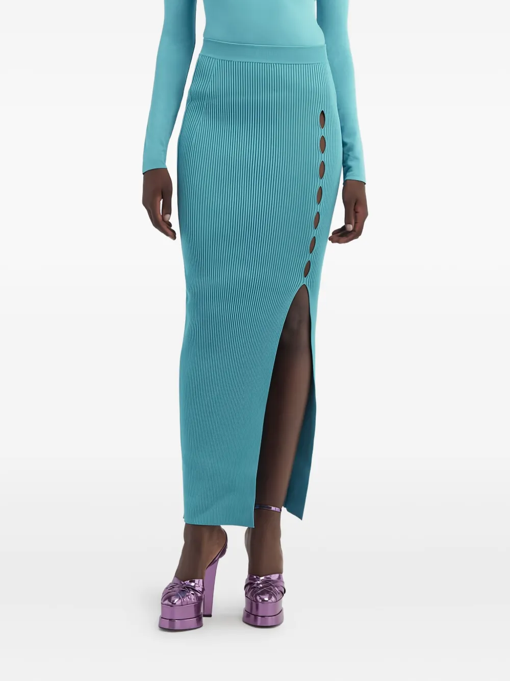 Roberto Cavalli Geribbelde maxi-rok met split Blauw