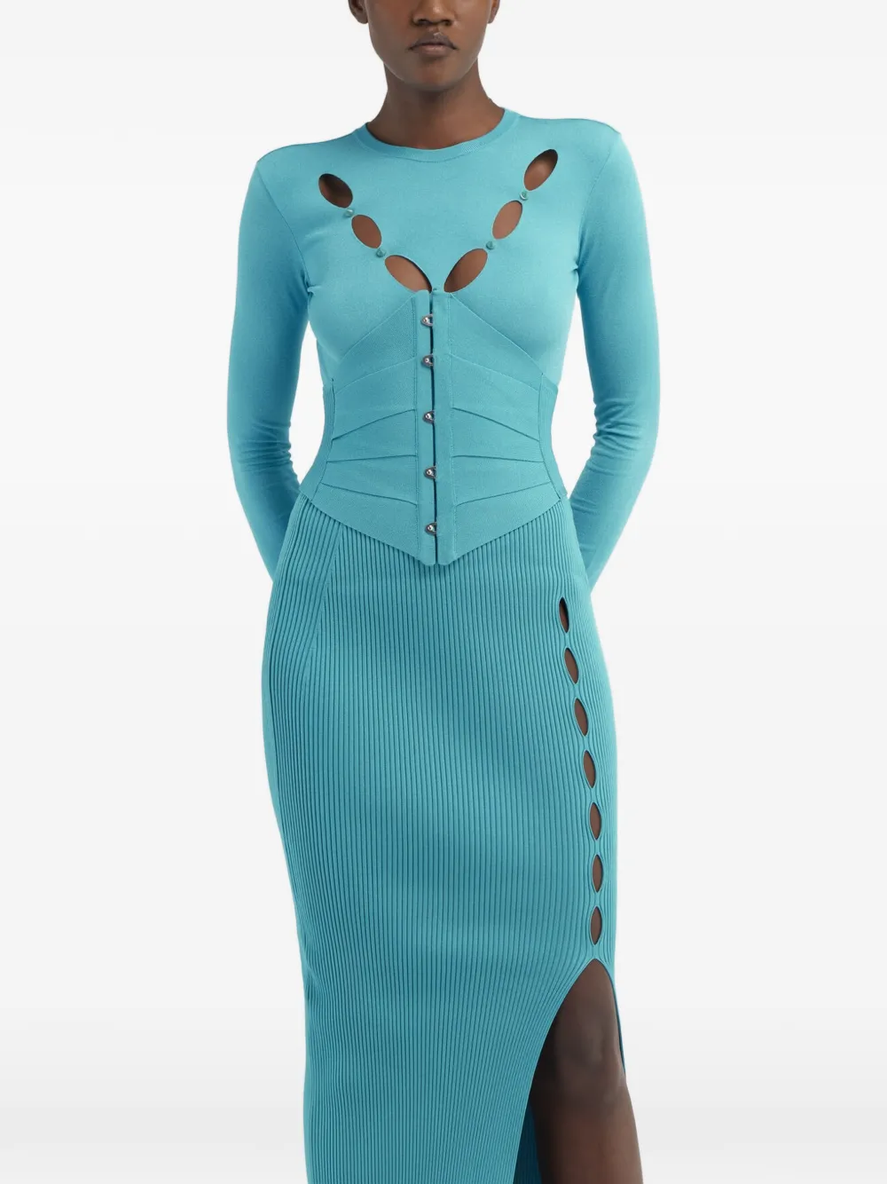 Roberto Cavalli cut-out corset-style midi dress - Bleu Roberto Cavalli cut-out corset-style midi dress - Bleu