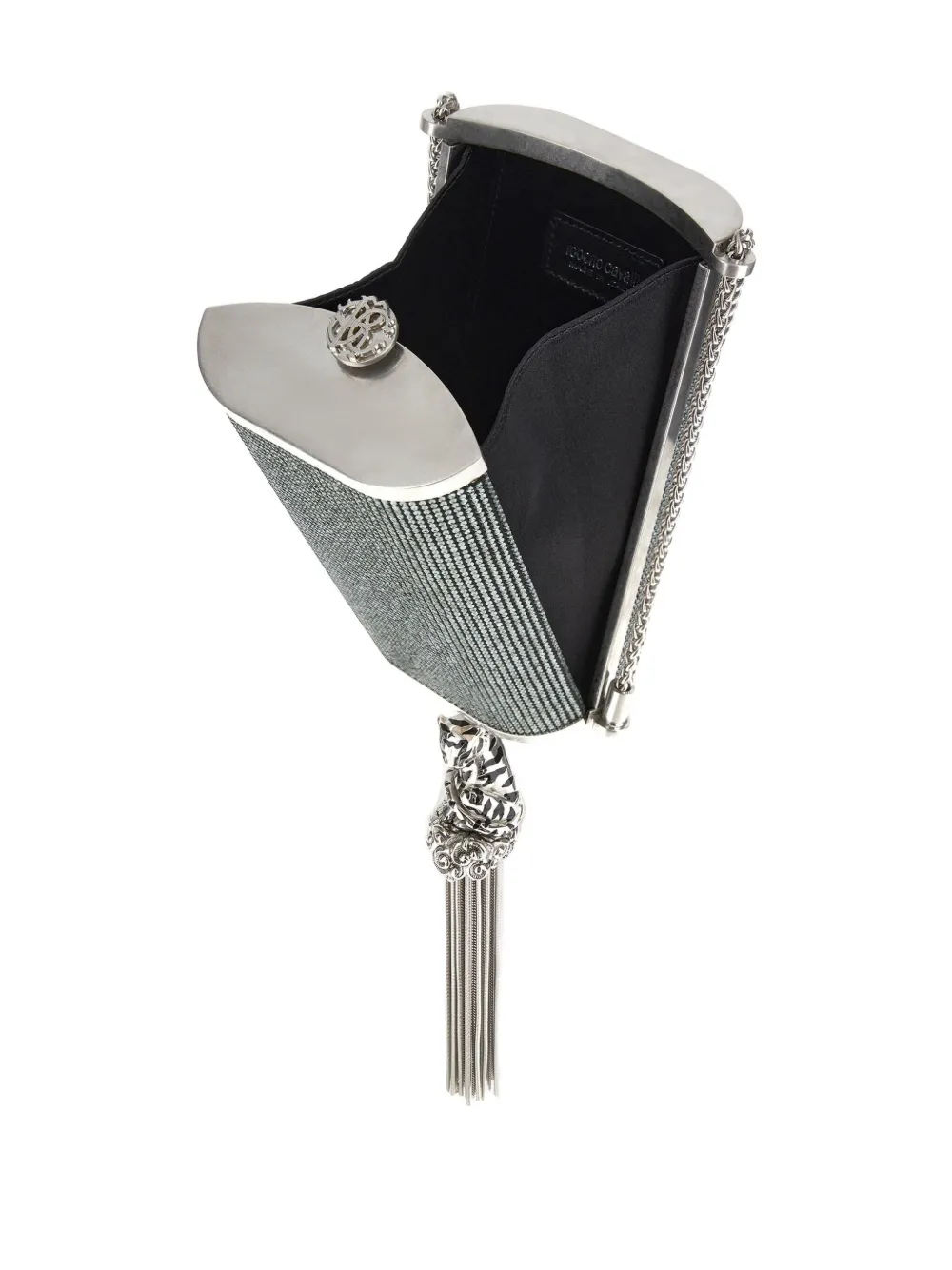 Roberto Cavalli Crystal-embellished Tassel Shoulder Bag In Black