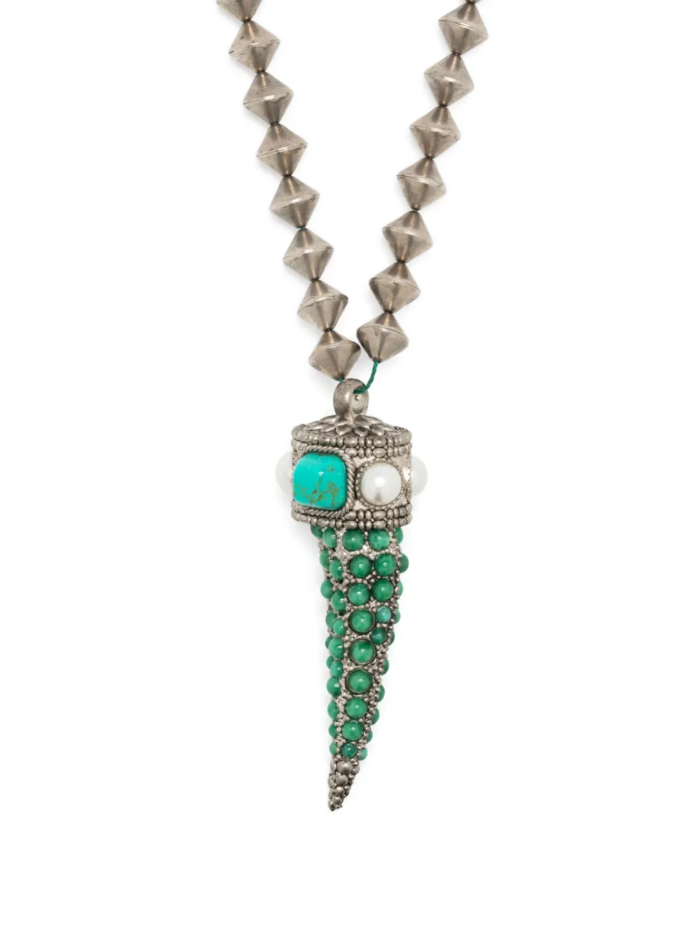 Roberto Cavalli Tiger Tooth Gemstone Necklace In Silver