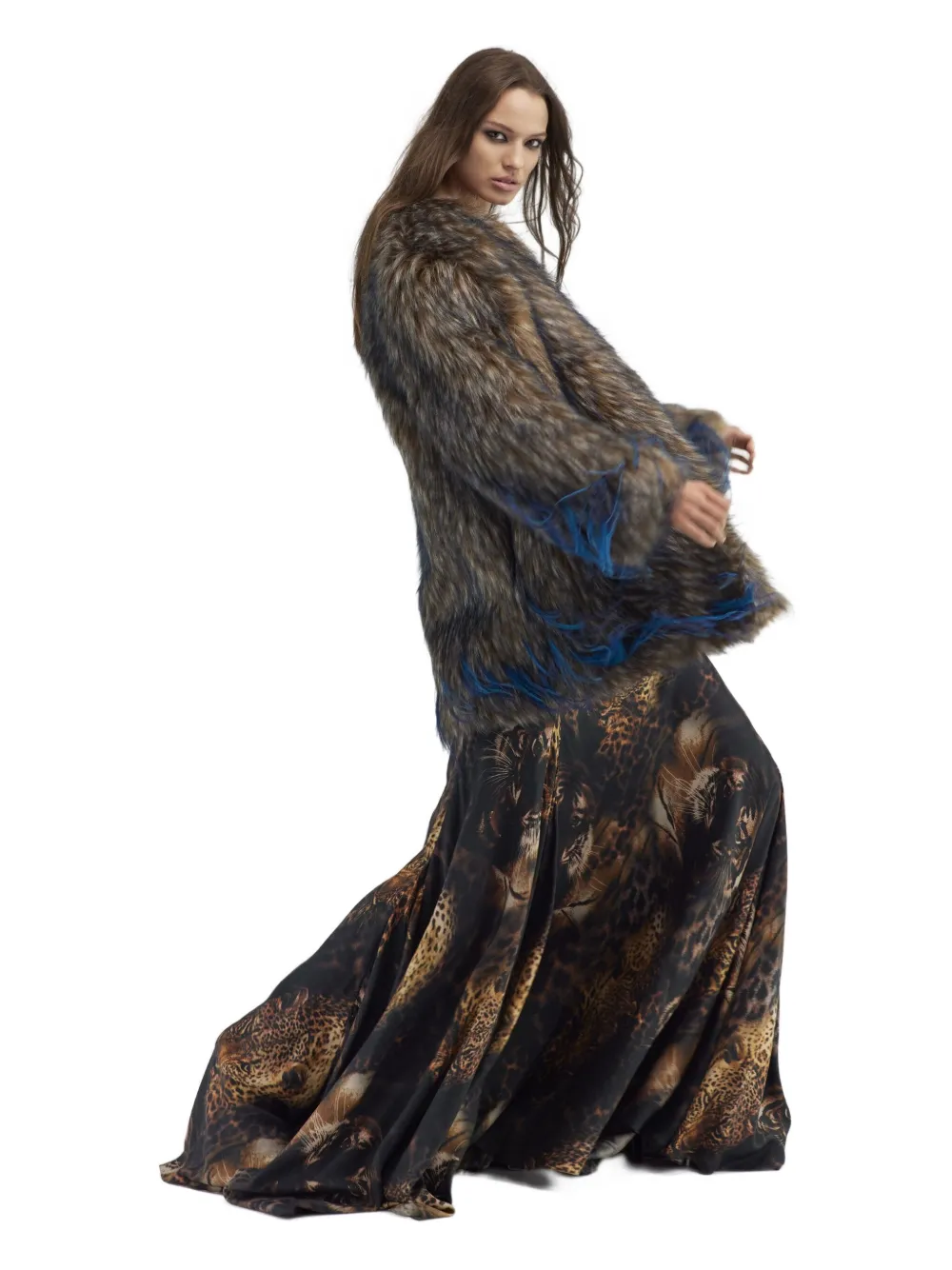 Roberto Cavalli Feather-effect Coat In Grey