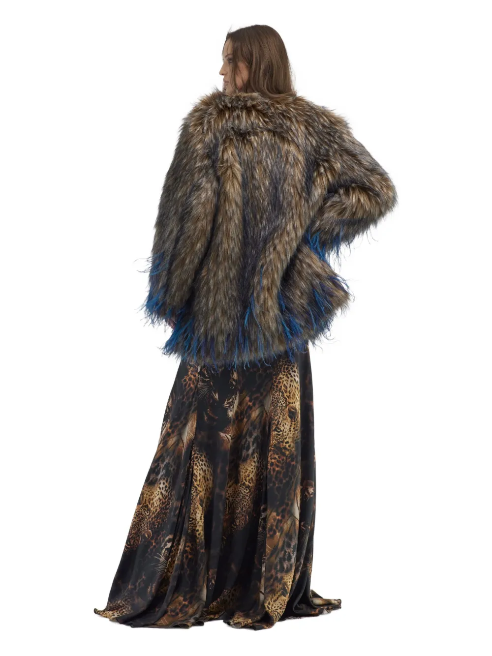 Roberto Cavalli Feather-effect Coat In Grey