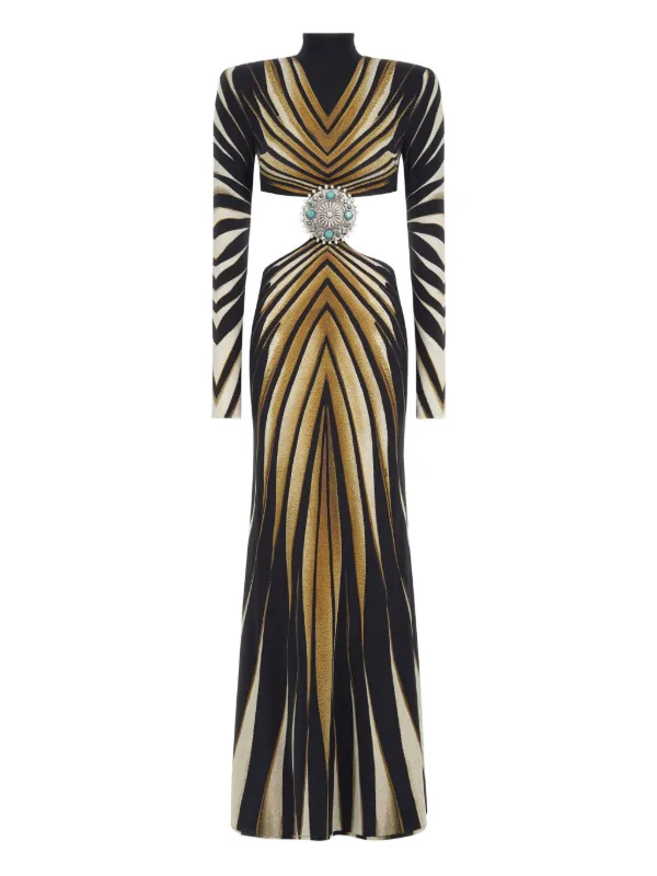 Roberto Cavalli Ray Of Gold-print Gown Gold FARFETCH IN