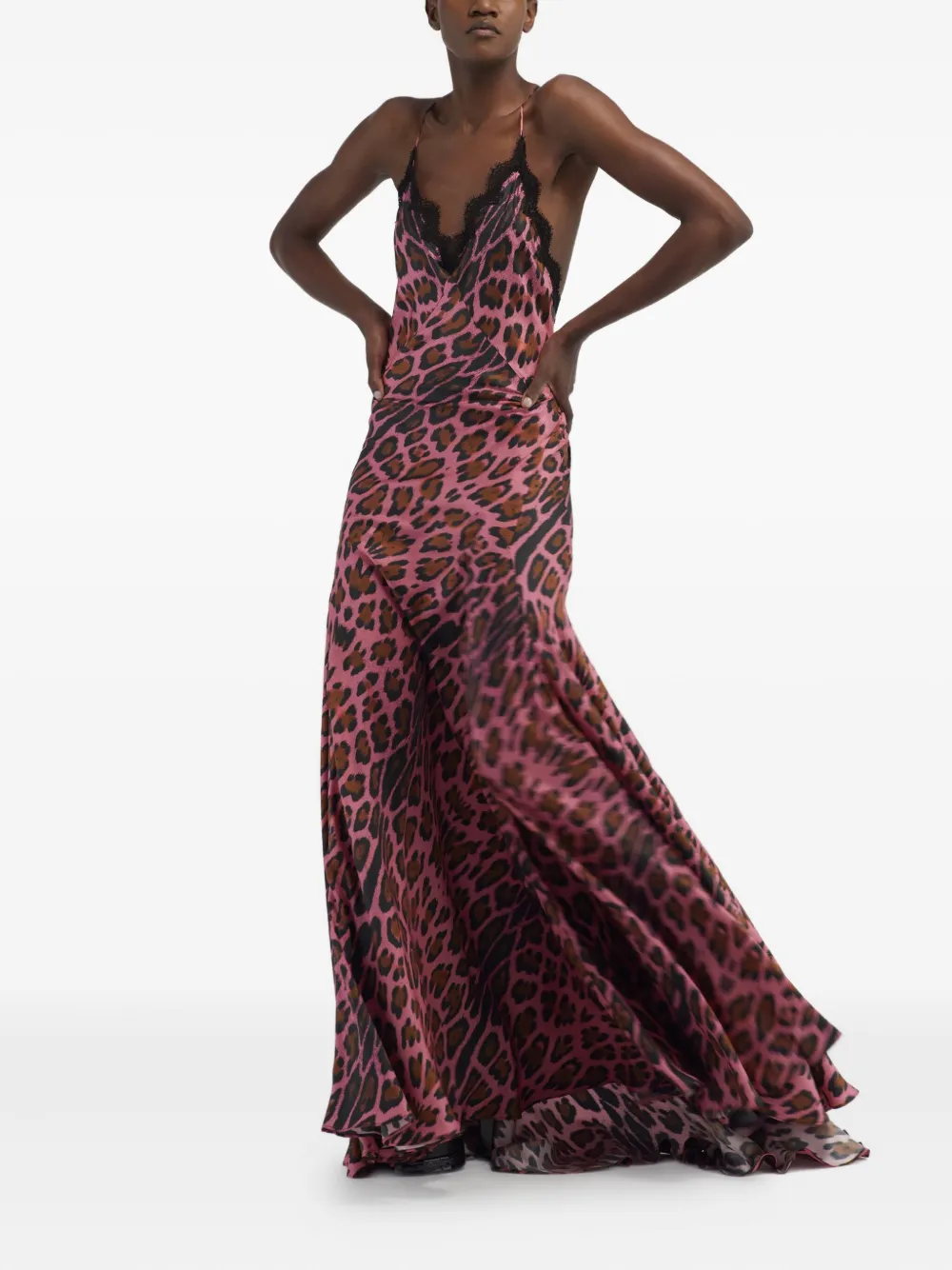 Shop Roberto Cavalli Leopard-print Maxi Dress In Pink