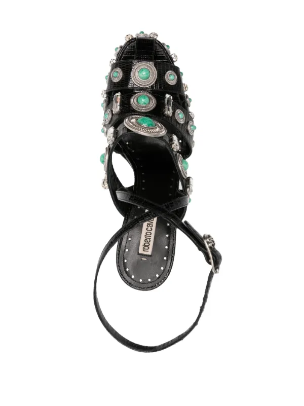 Roberto Cavalli gemstone-detail Leather Platform Sandals Black