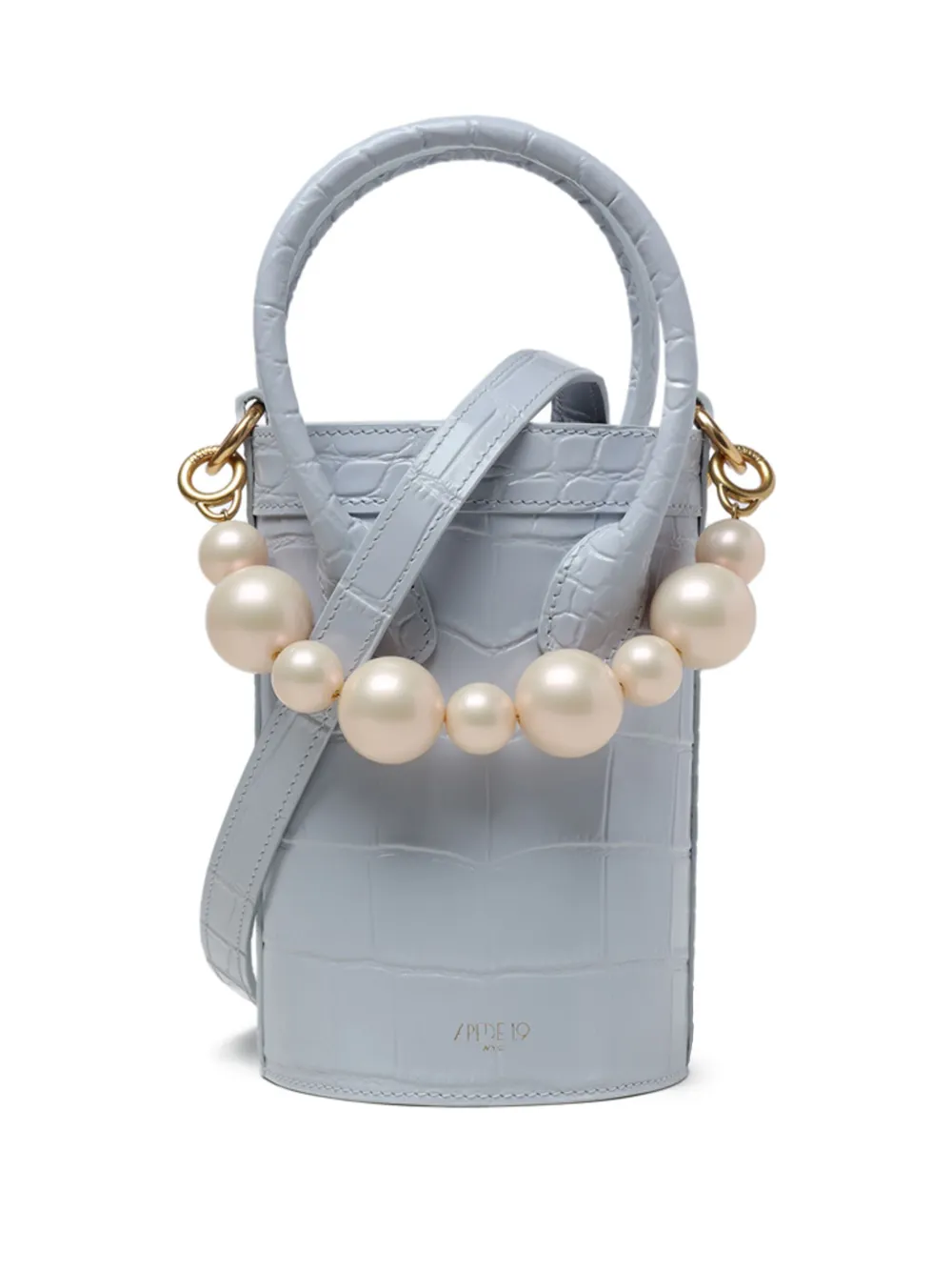 APEDE MOD pearl-detail leather bucket bag - Blue
