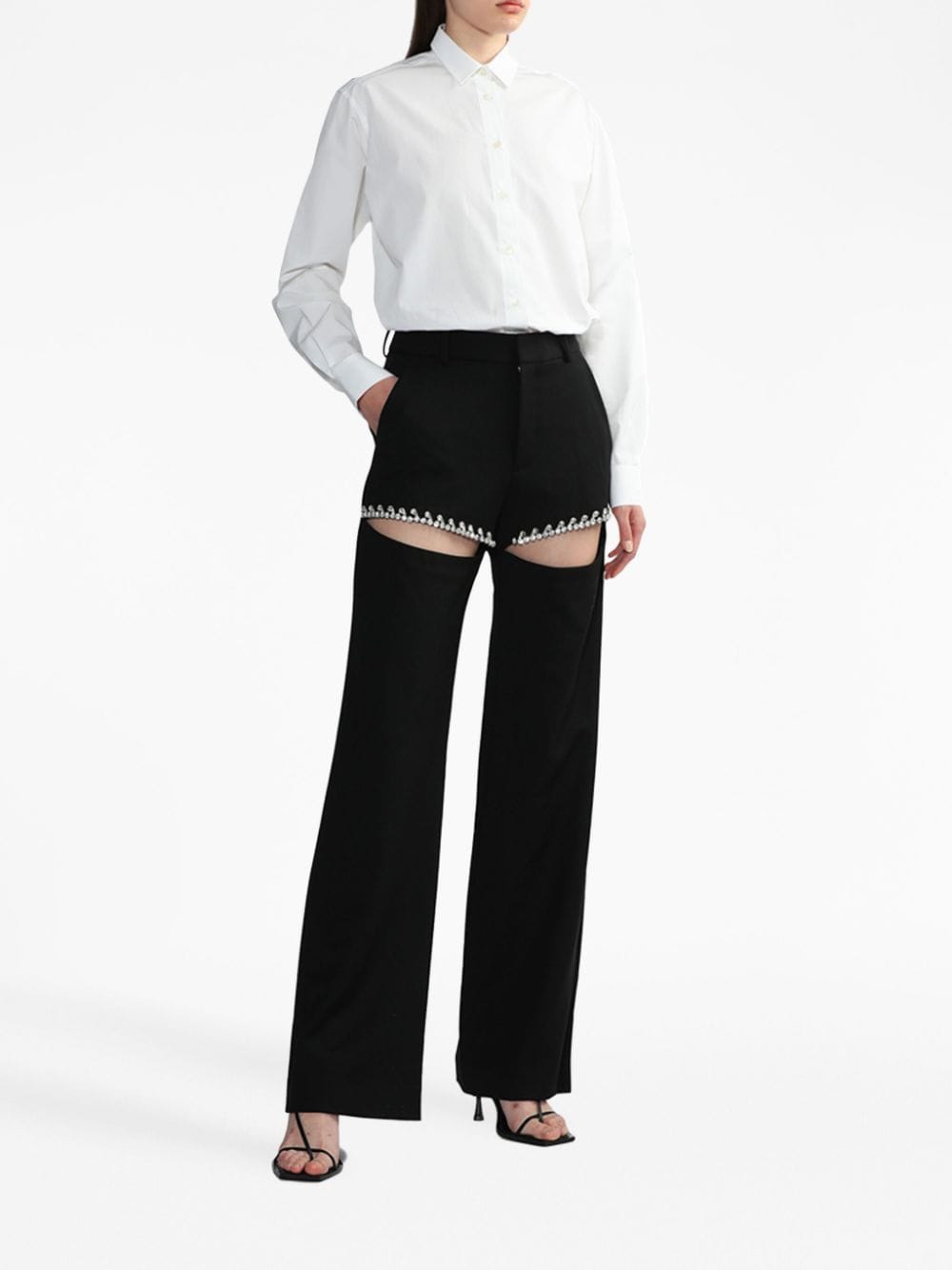 AREA cut-out crystal-embellished trousers - Zwart