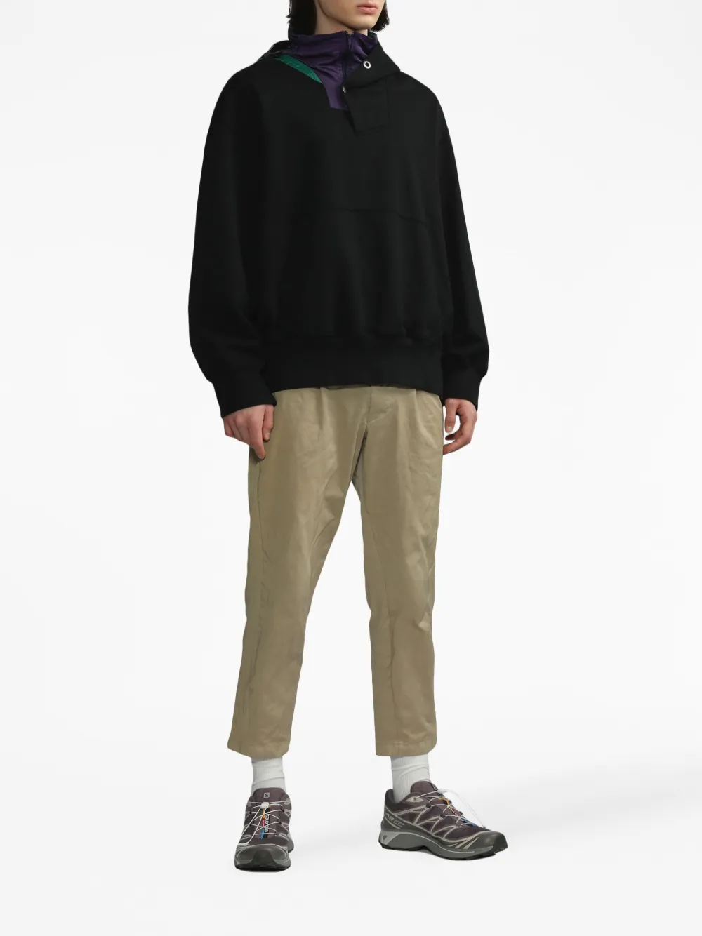 Kolor colour-block panelled cotton hoodie - Zwart