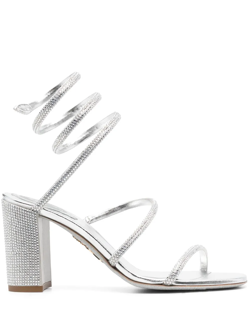 René Caovilla Cleo 85mm Snake-wrap Block-heel Sandals In Grey