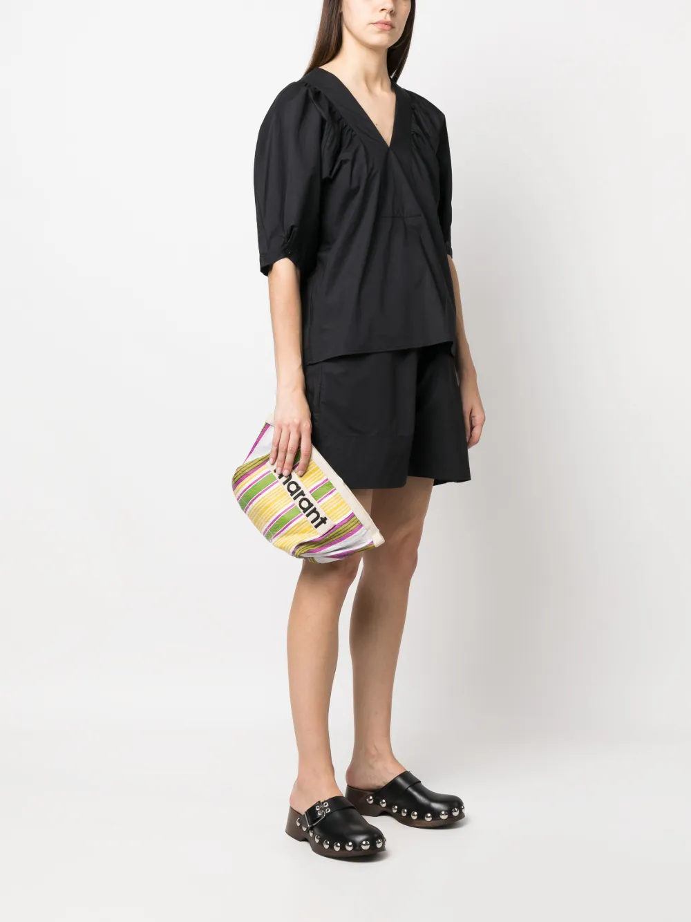 ISABEL MARANT Powden striped clutch bag - Geel