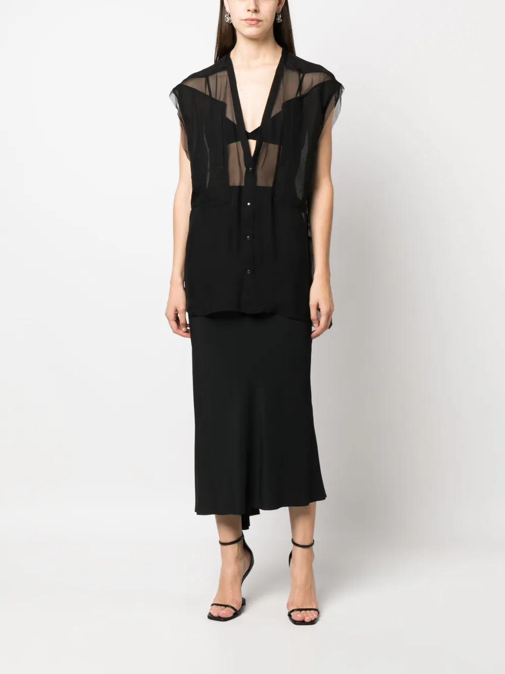 Rick Owens Larry sheer silk shirt - Zwart