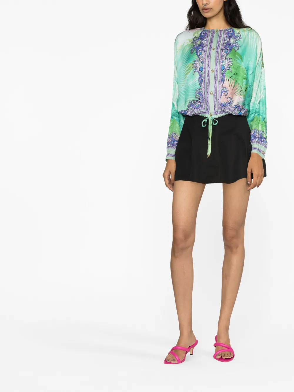 Just Cavalli palm-print collarless shirt - Groen