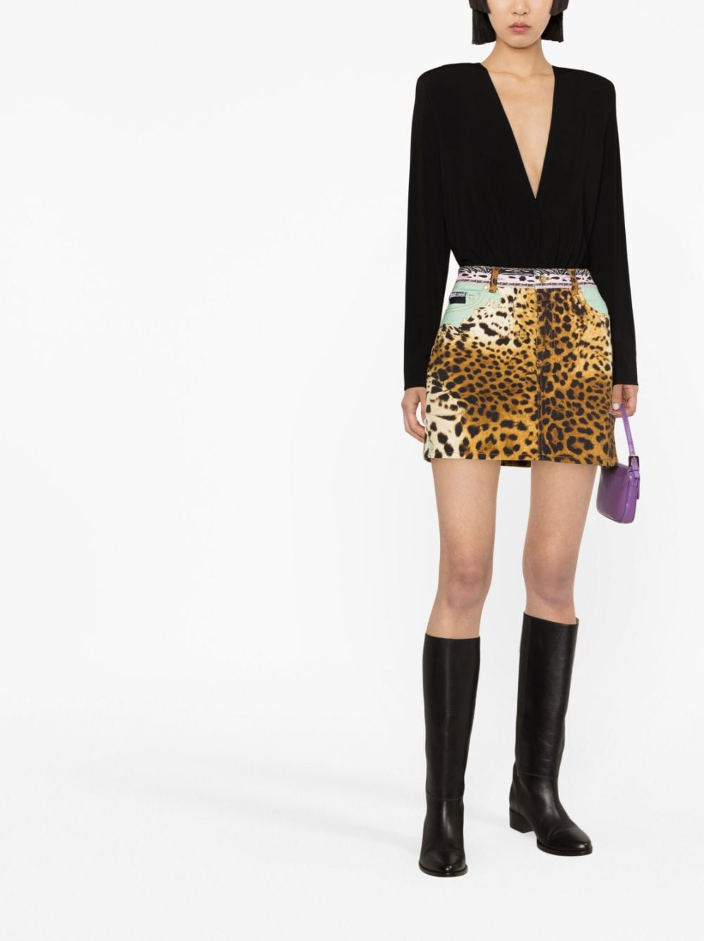 Shop Just Cavalli Leopard-print Cotton Miniskirt In Brown