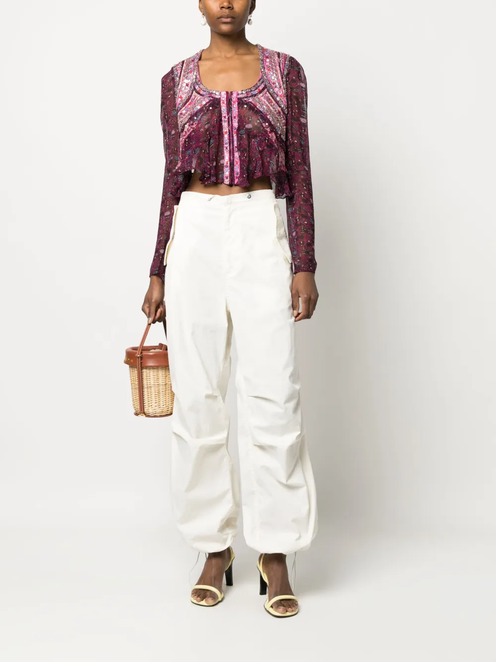 ISABEL MARANT floral-print sequin-embellished blouse - Roze