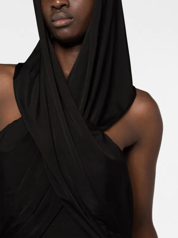 Saint Laurent Hooded Draped Dress | Black | FARFETCH