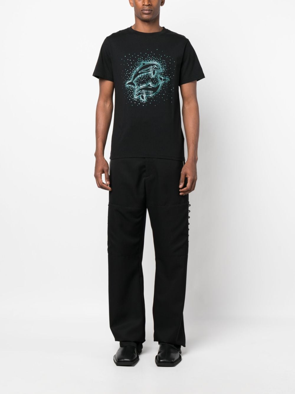 Botter rhinestone-embellished dolphin T-shirt - Zwart