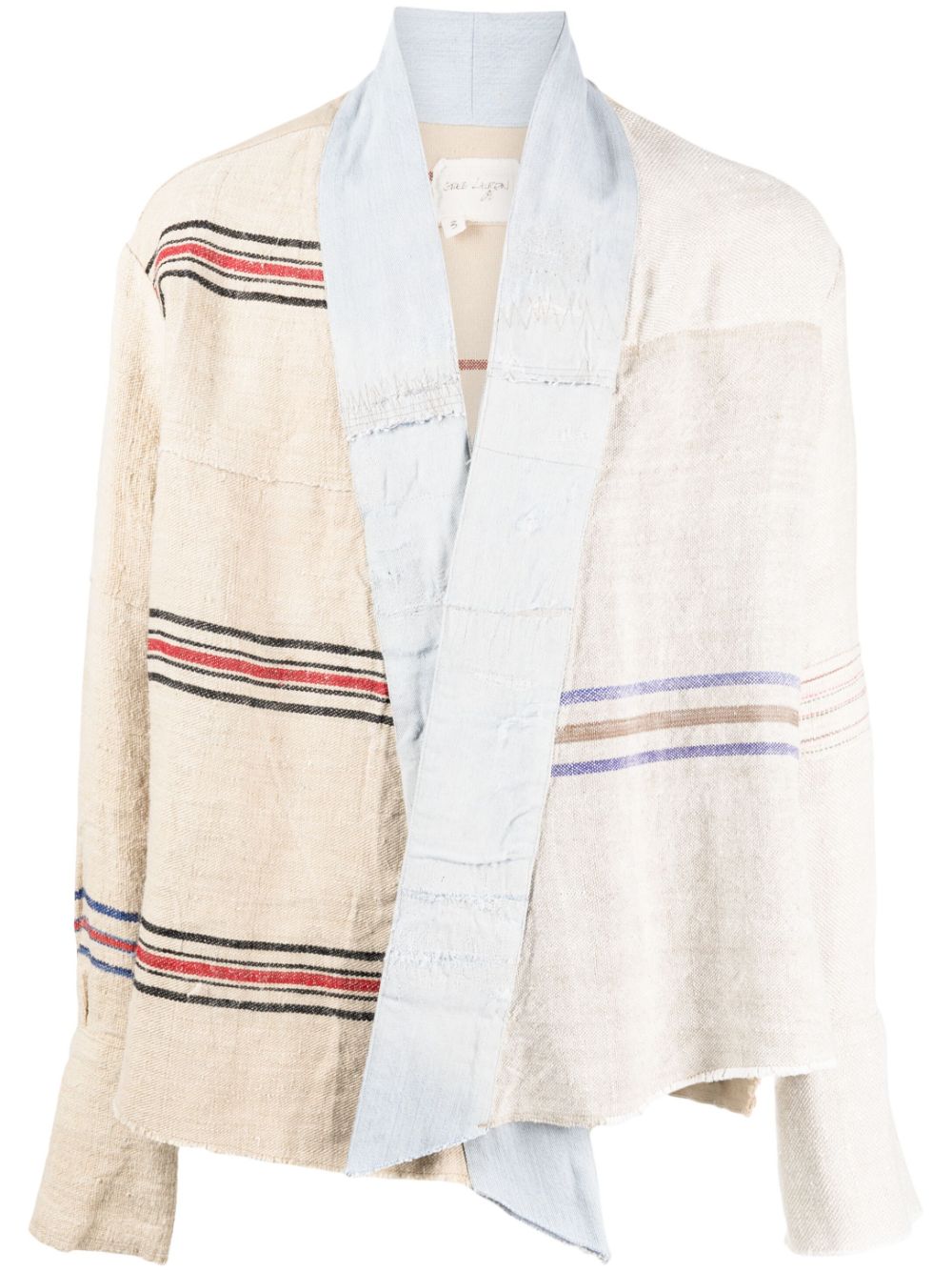 Greg Lauren Striped Open-front Shirt Jacket In Neutrals