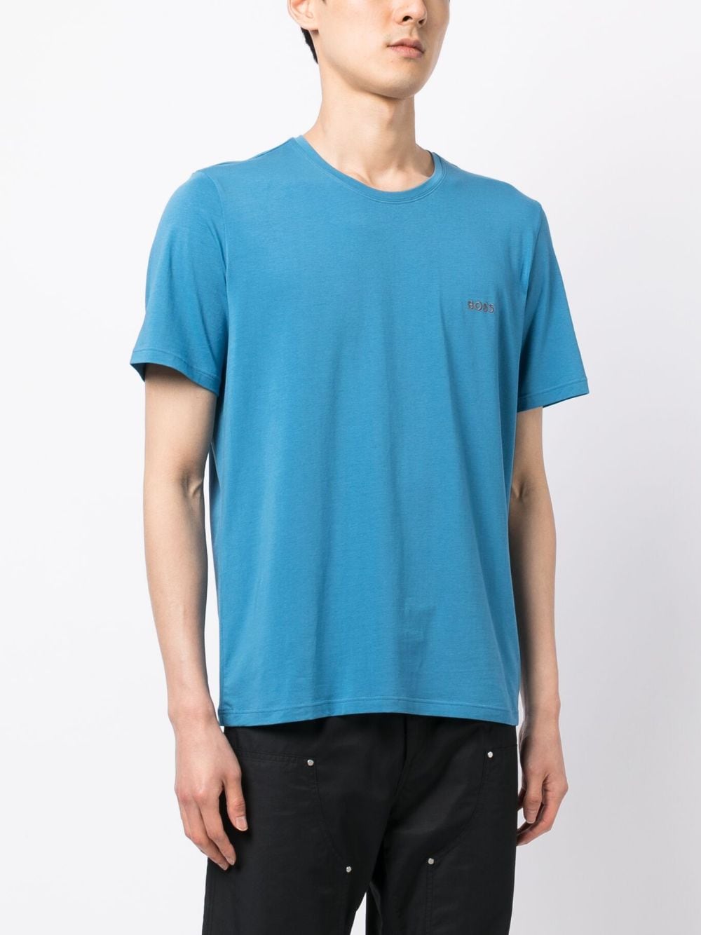 Shop Hugo Boss Logo-embroidered Cotton T-shirt In Blue