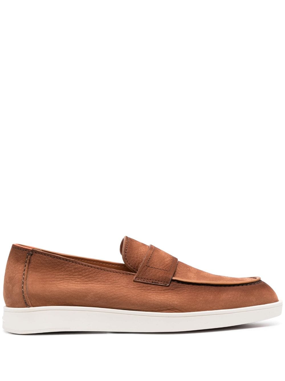 Santoni Slip-on Leather Loafers In Brown