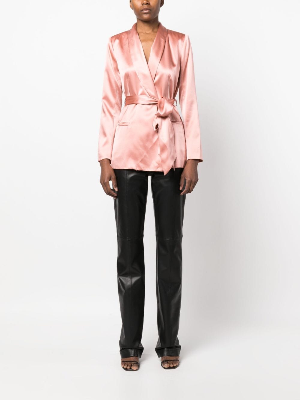 L'Agence satin-finish belted blazer - Roze