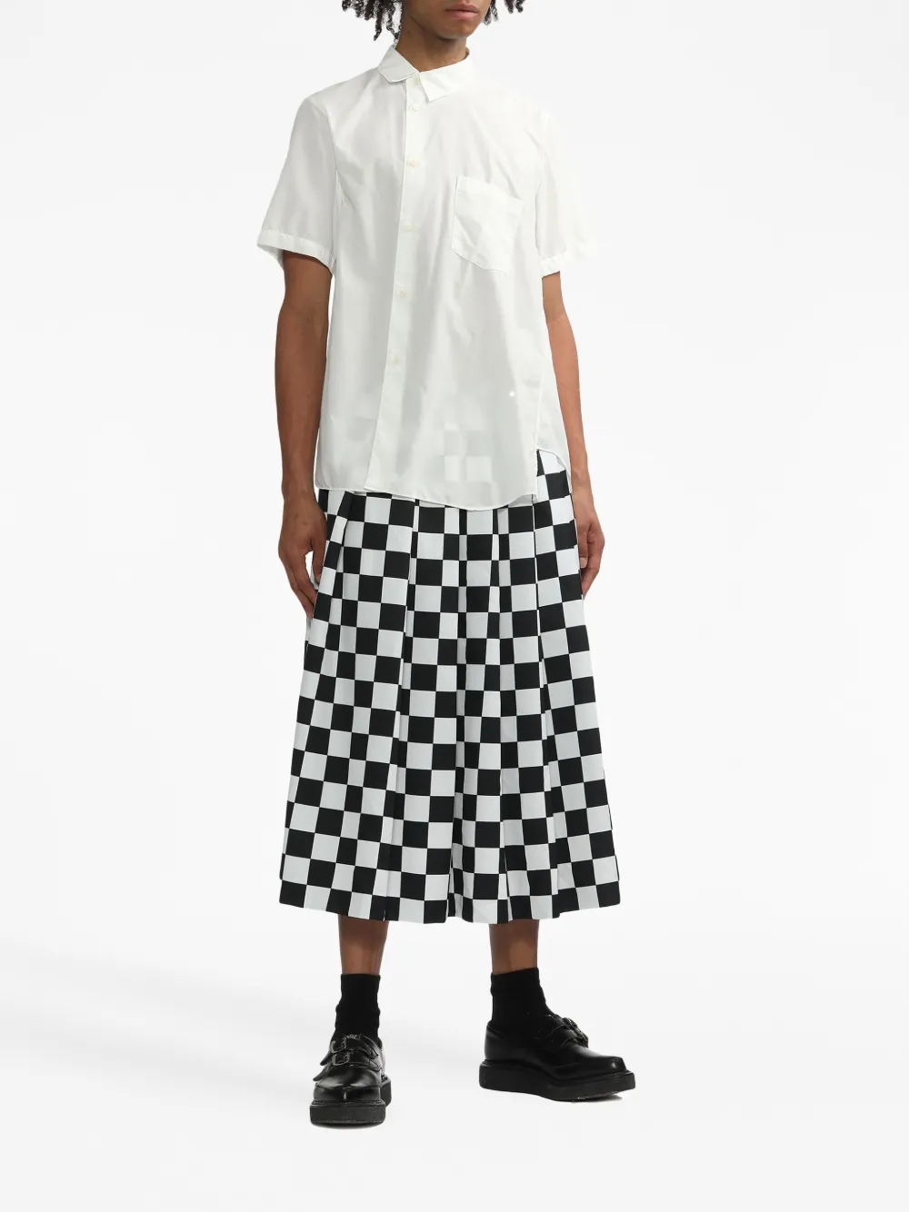 Black Comme Des Garçons check-print pleated midi skirt - Zwart