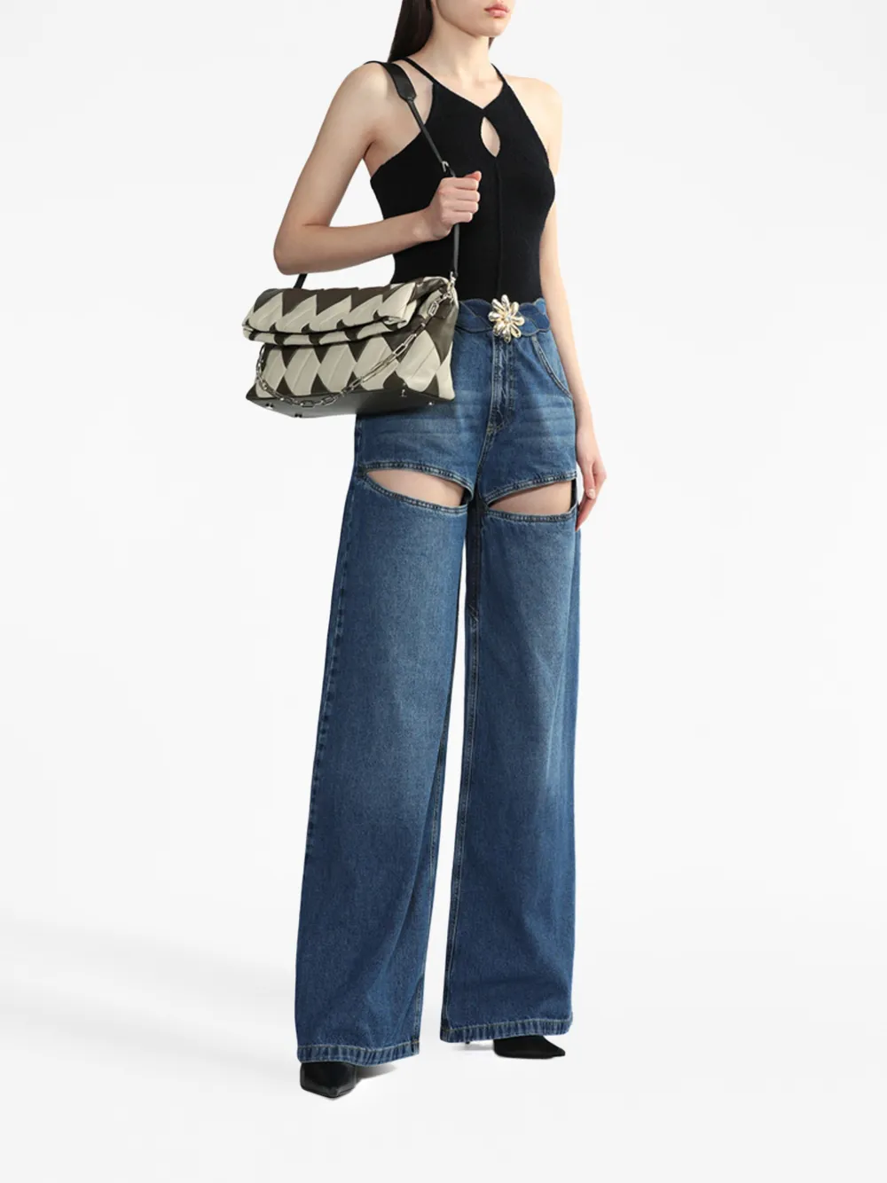 Reco two-tone lambskin shoulder bag - Beige