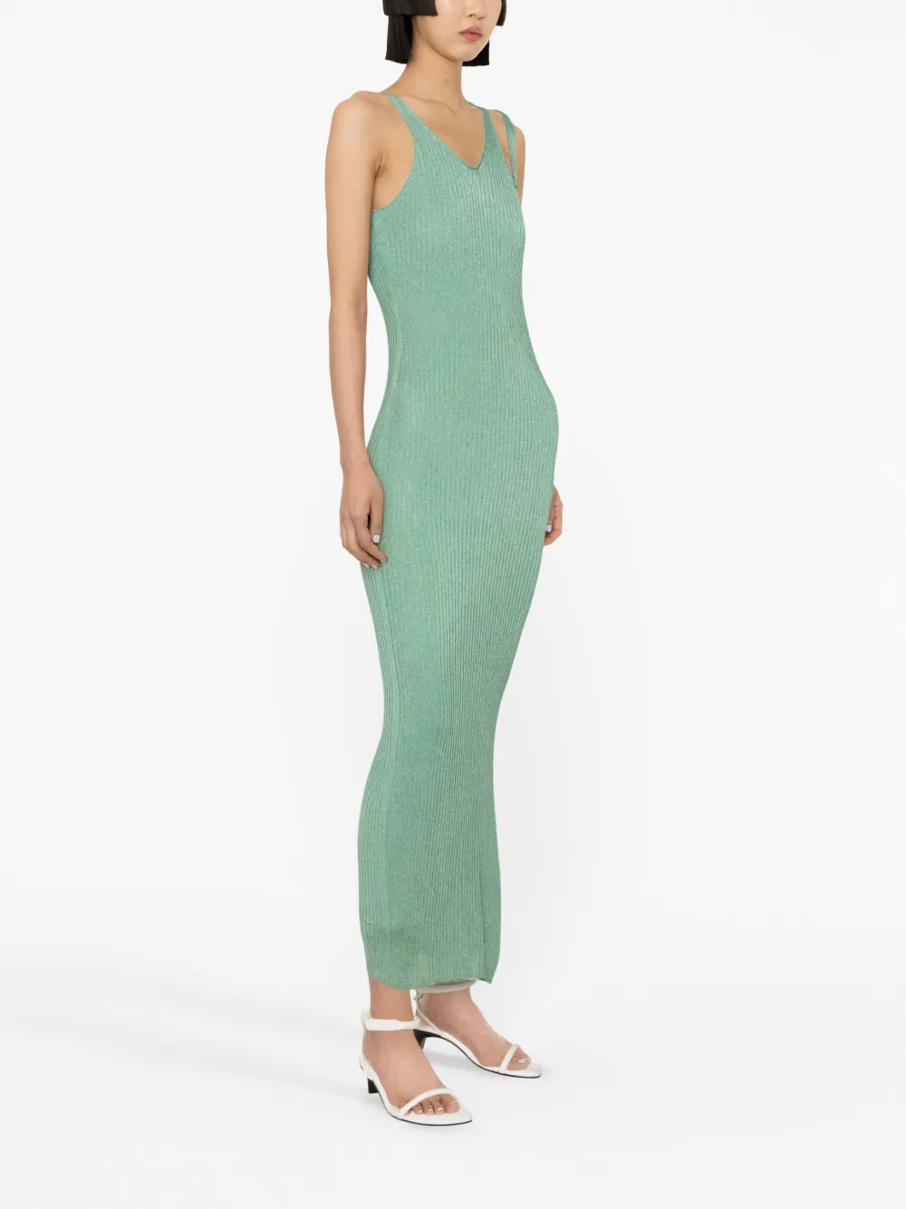 Shop Simkhai Ivette Metallic-rib Midi Dress In Green